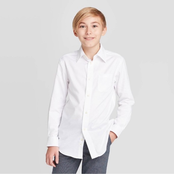Cat & Jack Boys’ White Long Sleeve Collared Button Down - Picture 1 of 12